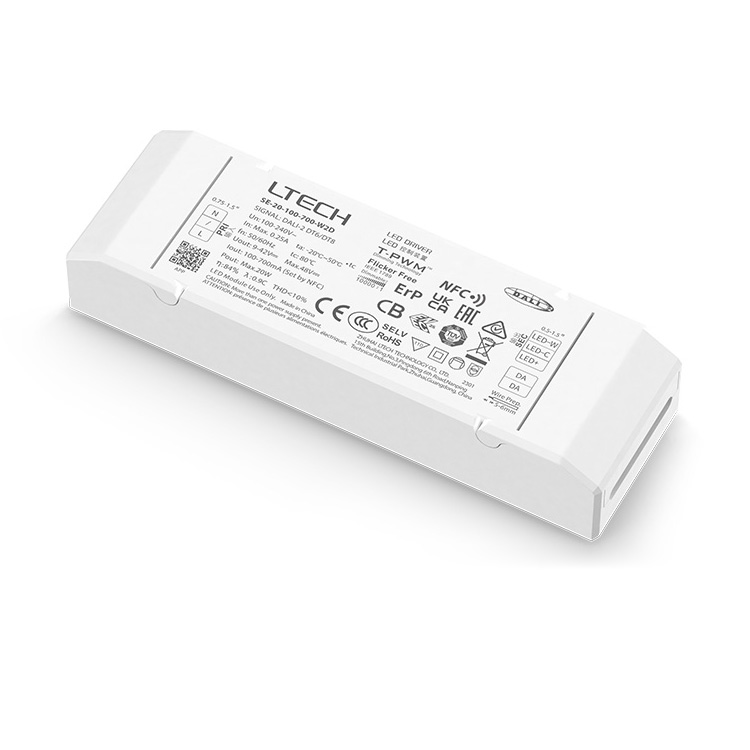 SE-20-100-700-W2D 20W 100mA to 700mA NFC DALI-2 DT6 DT8 CC LED Driver SE-20-100-700-W2D 20W 100mA to 700mA NFC DALI-2 DT6 DT8 CC LED Driver